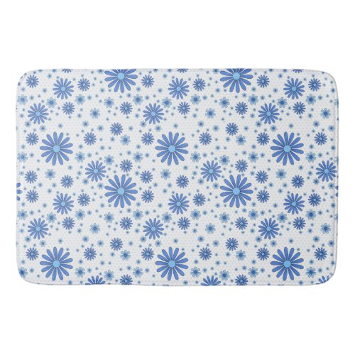 Blue  White Flower Power Retro Floral Bath Mat