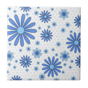 Blue & White Flower Power Retro Floral Ceramic Tile