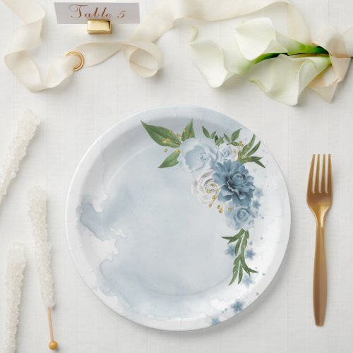 blue  white flowers botanical paper plates