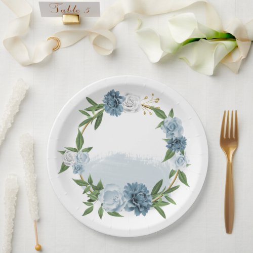 blue  white flowers botanical paper plates