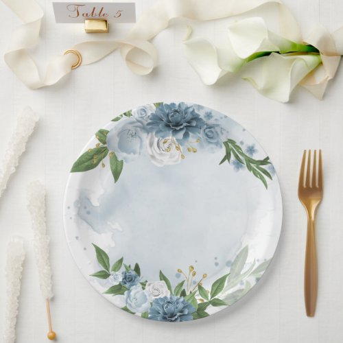 blue  white flowers botanical paper plates