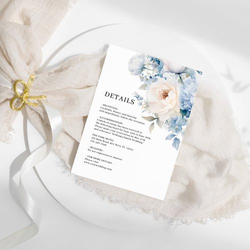 Blue  White Flowers  Botanical Wedding Details Enclosure Card