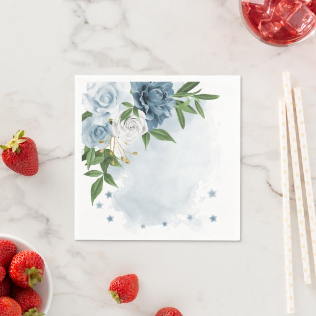 blue & white flowers botanical wedding  napkins (Insitu)