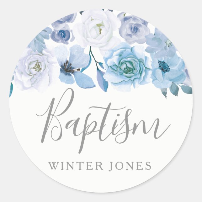 Blue White Flowers Boy or girl Baptism Favor Seal (Front)