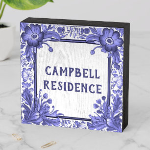 Blue & White Flowers Custom House Name Plate Sign