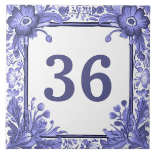 Blue White Flowers Custom House Number Plate Sign Ceramic Tile