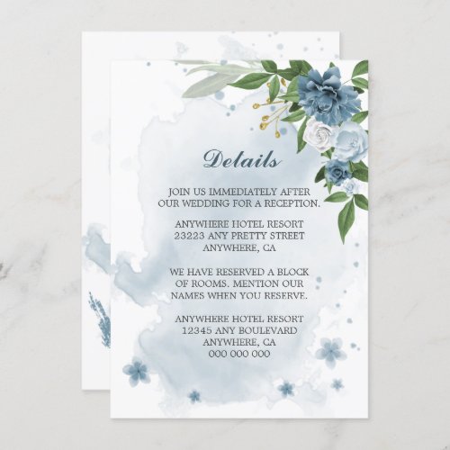 blue white flowers greenery details enclosure card