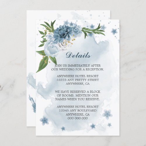 blue white flowers greenery details enclosure card