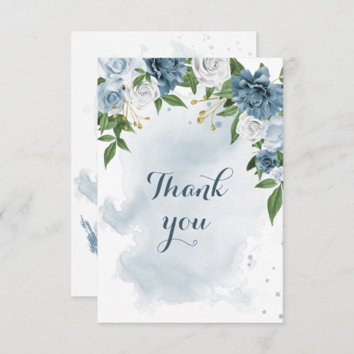 blue  white flowers greenery thank you card