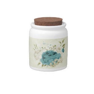 blue white flowers greenery wedding candy jar