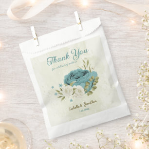 blue white flowers greenery wedding favor bag