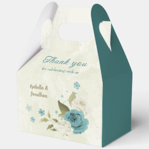 blue white flowers greenery wedding favor boxes