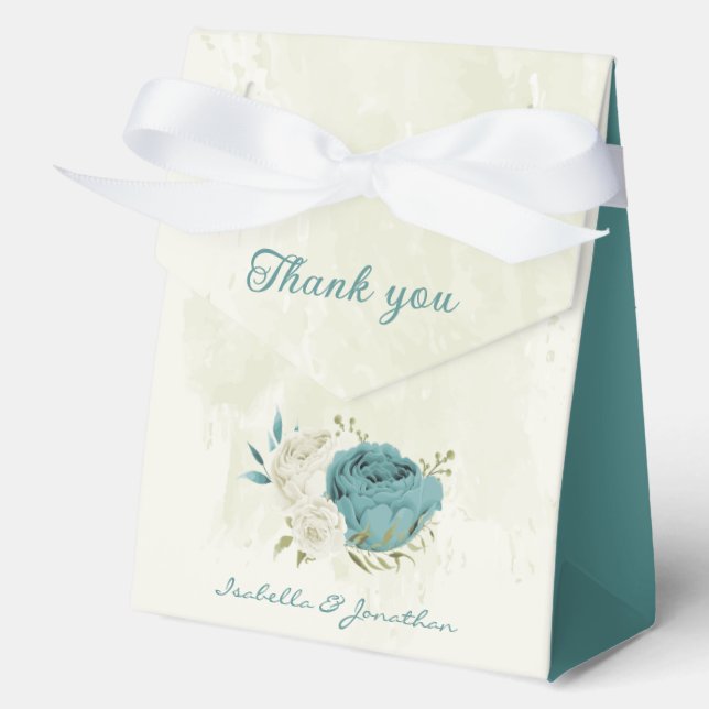 blue white flowers greenery wedding favor boxes (Front)