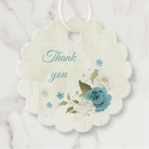 blue white flowers greenery wedding favor tags