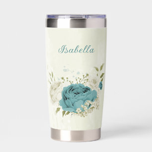 blue white flowers greenery wedding insulated tumbler