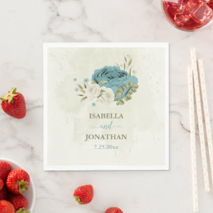 blue white flowers greenery wedding napkins