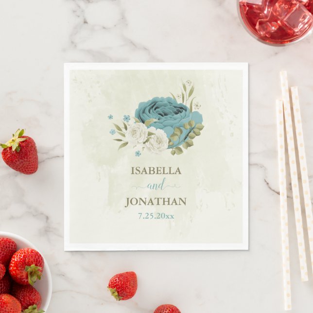 blue white flowers greenery wedding napkins (Insitu)