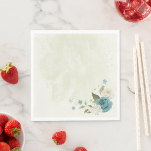 blue white flowers greenery wedding napkins