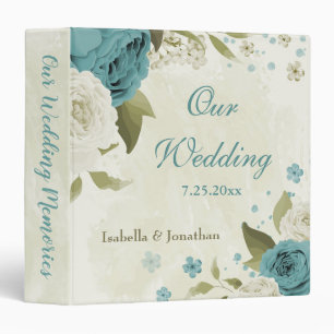 blue white flowers greenery wedding photo album 3 ring binder