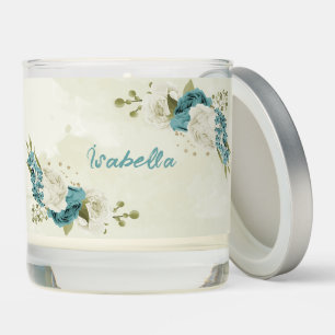 blue white flowers greenery wedding scented candle
