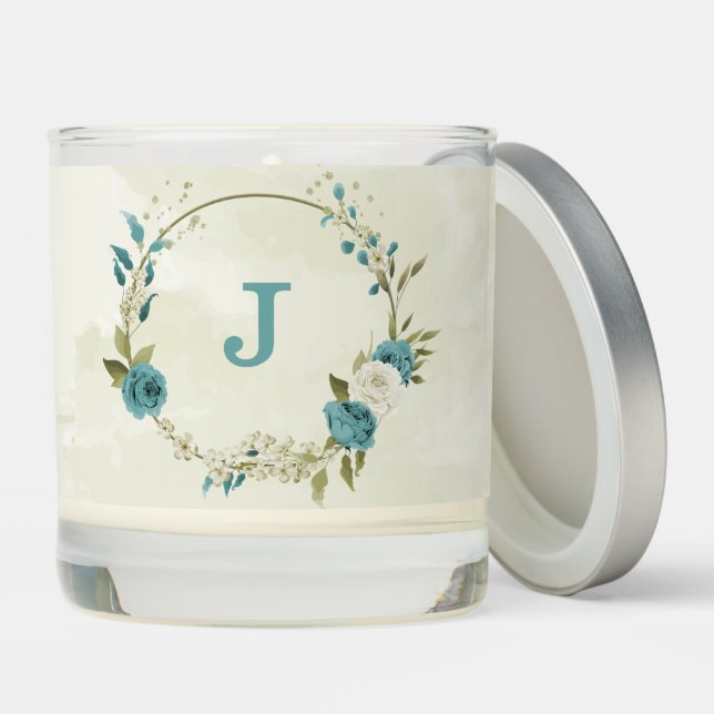 blue white flowers greenery wedding scented candle (Lid)