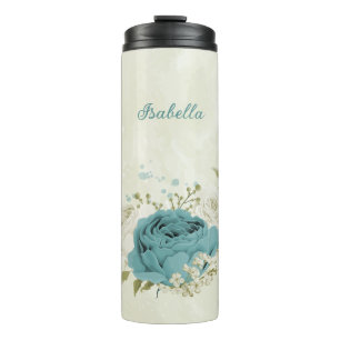 blue white flowers greenery wedding thermal tumbler