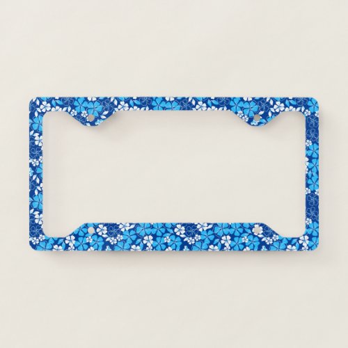 Blue  white flowers license plate frame