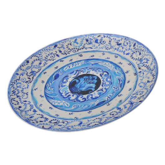 "Blue & White Flowers" Melamine Plate (Left Side)