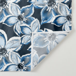  Blue, white flowers on a black background.  Tapestry