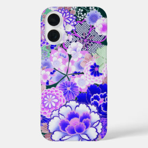 BLUE WHITE FLOWERS Peony,Roses Japanese Floral iPhone 16 Case