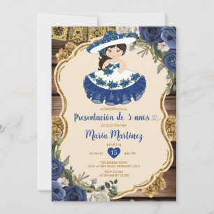 Blue & White Flowers Presentación De Tres Años Invitation