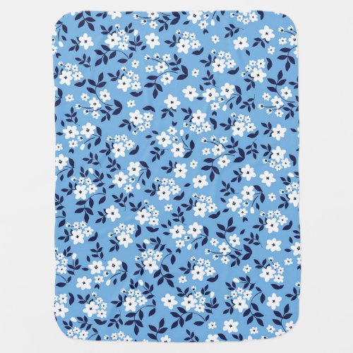Blue White Flowers Vintage Baby Blanket