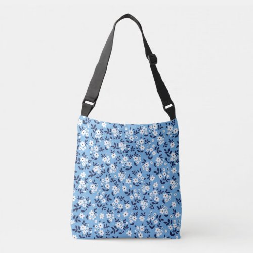 Blue White Flowers Vintage Crossbody Bag