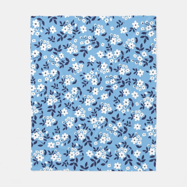 Blue, White Flowers: Vintage Fleece Blanket (Front)