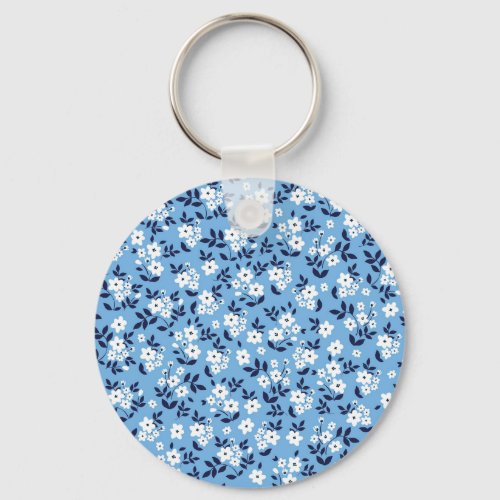 Blue White Flowers Vintage Keychain