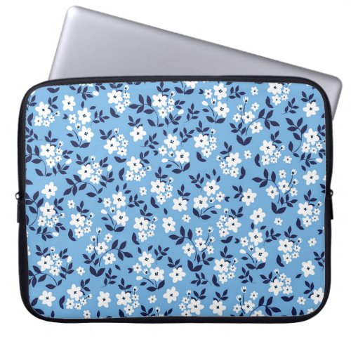 Blue White Flowers Vintage Laptop Sleeve