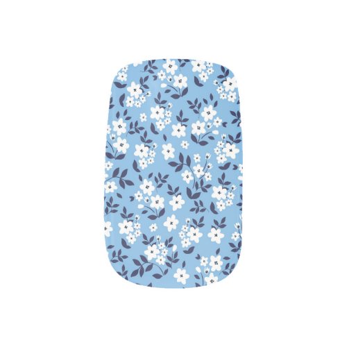 Blue White Flowers Vintage Minx Nail Art