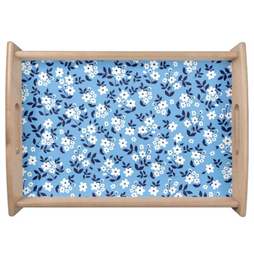Blue White Flowers Vintage Serving Tray