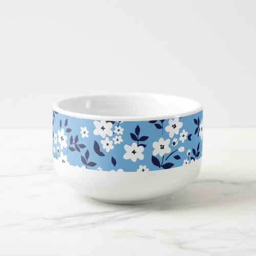 Blue White Flowers Vintage Soup Mug