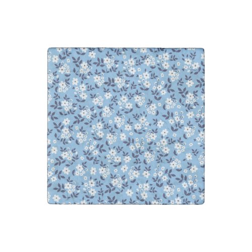 Blue White Flowers Vintage Stone Magnet