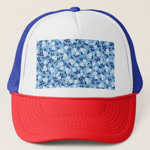 Blue White Flowers Vintage Trucker Hat