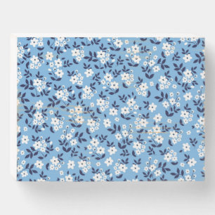 Blue, White Flowers: Vintage Wooden Box Sign