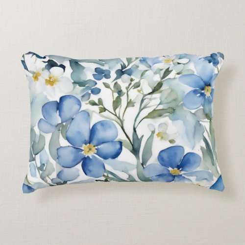 Blue White Flowers Watercolor Chic Accent Pillow