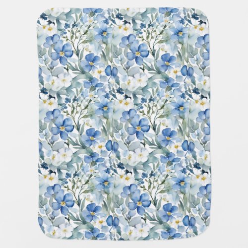 Blue White Flowers Watercolor Chic Baby Blanket