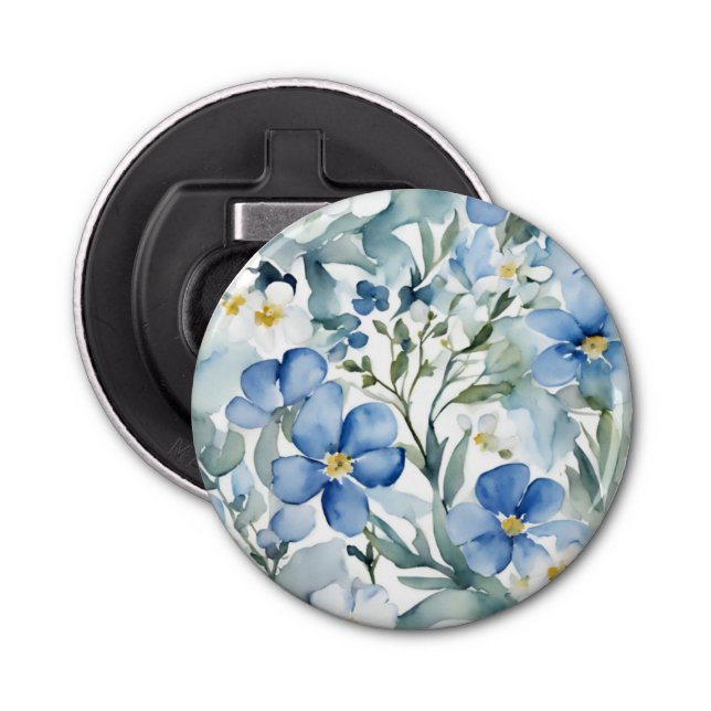 Blue White Flowers Watercolor Chic Bottle Opener (Front)