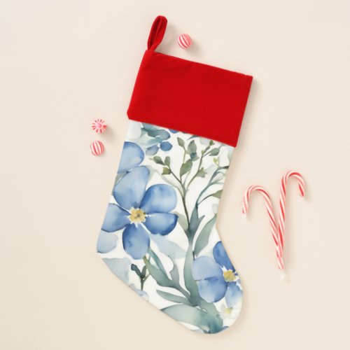 Blue White Flowers Watercolor Chic Christmas Stocking