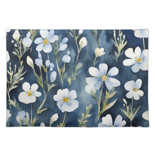 Blue White Flowers Watercolor Chic Cloth Placemat