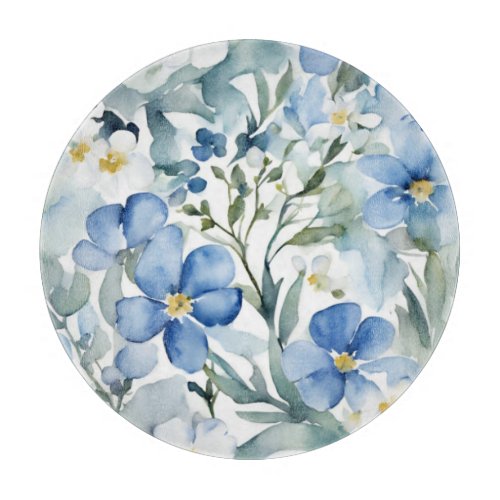 Blue White Flowers Watercolor Chic Cutting Board