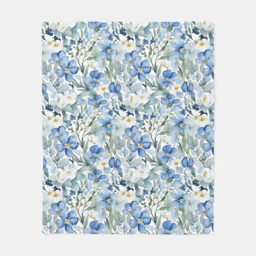 Blue White Flowers Watercolor Chic Fleece Blanket