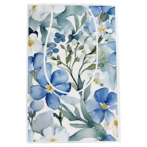 Blue White Flowers Watercolor Chic Medium Gift Bag